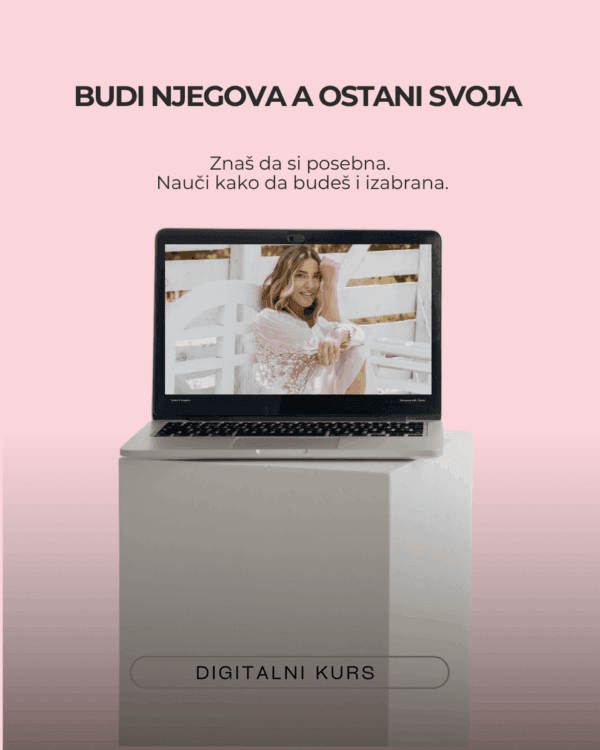 Na slici: Ivana, autorka master programa za žene Budi njegova a ostani svoja, na eranu laptop dok gleda sa stranice kursa koji je promenio živote hiljade žena. Ovaj digitalni kurs uči žene kako da budu voljene bez da izgube sebe – kroz 10 moćnih modula, vođene vežbe i meditacije.