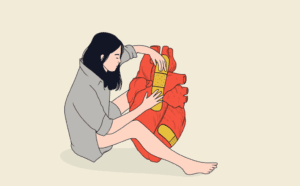 Ilustracija žene koja lepi flastere na srce – metafora za emotivno isceljenje.